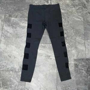 Dark gray leggings with black sheer on sides